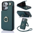 thumbnail image 1 of Allytech Wallet Case for iPhone 14 Plus, Luxury PU Leather Ring Kickstand Cover with Card Holder & Shoulder Strap, Fashion Accordion Style Shockproof Anti-Drop Phone Case - Green, 1 of 7