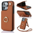 thumbnail image 1 of Allytech Wallet Case for iPhone 14 Plus, Luxury PU Leather Ring Kickstand Cover with Card Holder & Shoulder Strap, Fashion Accordion Style Shockproof Anti-Drop Phone Case - Brown, 1 of 7