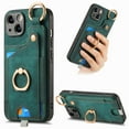 thumbnail image 1 of Allytech Wallet Case for iPhone 14 Plus, Support Car Mount, Luxury PU Leather Shockproof Anti-Fall 360° Finger Ring Stand Rotatable Kickstand Case with Magnetic Snap & Card Slots - Green, 1 of 8