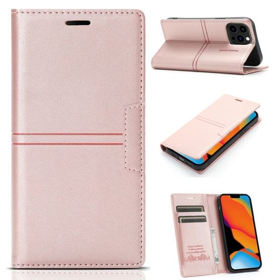 Allytech Wallet Case for iPhone 14 Pro 6.1 inch 2022 Released, Kickstand Card Slots Magnetic Closure Folio Flip PU Leather Protective Case for Apple iPhone 14 Pro 5G, Rosegold