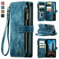 thumbnail image 1 of Allytech Wallet Case for iPhone 14 Pro, Card Slots + Cash Slot + Zipper Pocket Large Capacity PU Leather Case with Hand Strap, [All-Round Shockproof] Wireless Charging Kickstand Case, Blue, 1 of 10