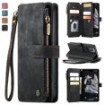 thumbnail image 1 of Allytech Wallet Case for iPhone 14 Pro, Card Slots + Cash Slot + Zipper Pocket Large Capacity PU Leather Case with Hand Strap, [All-Round Shockproof] Wireless Charging Kickstand Case, Black, 1 of 10
