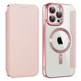 thumbnail image 1 of Allytech Wallet Case for iPhone 14 Pro with Card Slots & Lens Protector, Compatible with MagSafe, Slim Shockproof Anti-Scratch Clear Back Panel [RFID Blocking] Case - Pink, 1 of 7