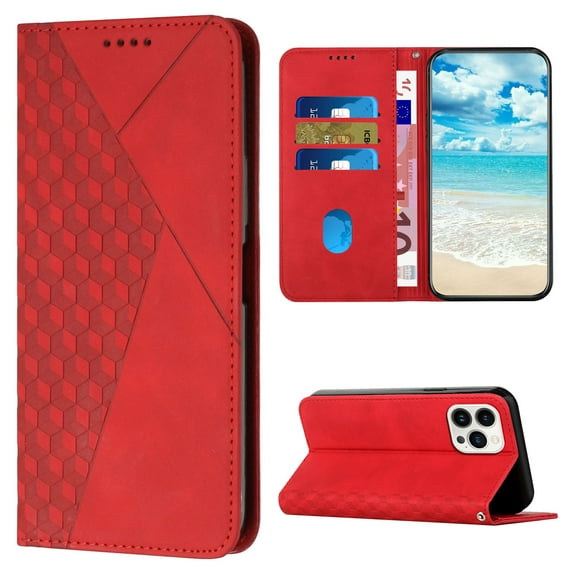 Allytech Wallet Case for iPhone 14 Pro Max with Card Cash Slots & Kickstand, Luxury PU Leather Soft TPU Inner Shockproof Anti-Fall Magnetic Closure Slim Case for iPhone 14 Pro Max, Red