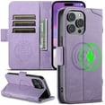 thumbnail image 1 of Allytech Wallet Case for iPhone 14 Pro, [Support Wireless Charging], Luxury PU Leather Kickstand Magnetic Clasp Cover with Card Slots & Cash Pocket, Shockproof Anti-Drop Protective Shell - Purple, 1 of 7