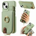 thumbnail image 1 of Allytech Wallet Case for iPhone 14, [Support Car Mount], Business PU Leather Ring Kickstand Cover with Card Slots & Zipper Pocket, RFID Blocking Shockproof Protective Case, Mint, 1 of 10