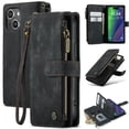 thumbnail image 1 of Allytech Wallet Case for iPhone 15, Card Slots + Cash Slot + Zipper Pocket Large Capacity PU Leather Case with Hand Strap, [All-Round Shockproof] Wireless Charging Kickstand Case, Black, 1 of 7