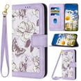 thumbnail image 1 of Allytech Wallet Case for iPhone 15, Card Slots + Wrist Strap + Shoulder Strap, Flower Pattern Premium PU Leather Kickstand Magnetic Clasp Soft TPU Shockproof Anti-Drop Shell - Purple, 1 of 9