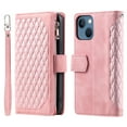 thumbnail image 1 of Allytech Wallet Case for iPhone 15, [Card Slots] [Zipper Pocket] [Kickstand Function] Grid Pattern PU Leather Shockproof Magnetic Clasp Case with Wrist Strap & Shoulder Strap - Rosegold, 1 of 12