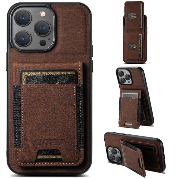 Allytech Wallet Case for iPhone 15, Luxury Durable PU Leather Kickstand Magnetic Closure Cover With Flip Credit Card Holder, Shockproof Protective Shell for Women Men - Brown