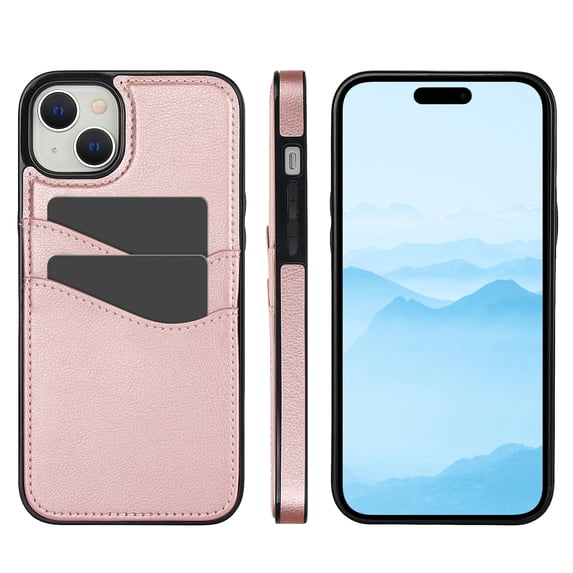 Allytech Wallet Case for iPhone 15 Plus - 2 Card Holder - Military Grade Drop Protection - Ultra Slim & Protective - Premium PU Leather Shockproof Phone Case for Women & Men - Rosegold