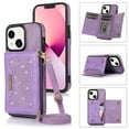 thumbnail image 1 of Allytech Wallet Case for iPhone 15 Plus, Bling PU Leather RFID Blocking Kickstand Case with Shoulder Strap & Card Slots, Anti-Fall Shockproof Full Body Protection Case for Women Girls, Purple, 1 of 8