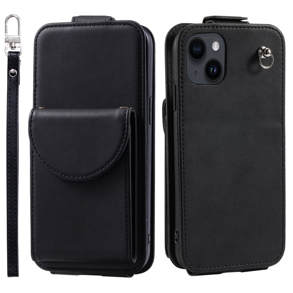 Allytech Wallet Case for iPhone 15 Plus with Hand Strap & Shoulder Strap, Flip Premium PU Leather Case with Credit Card Slots, Kickstand Magnetic Closure Shockproof Protective Case, Black