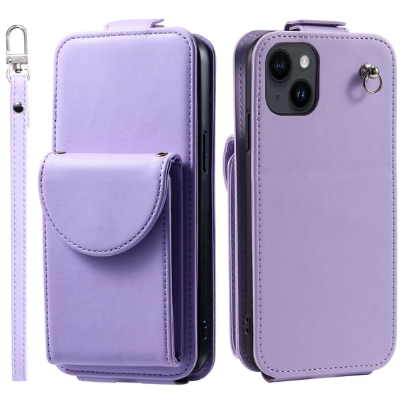 Allytech Wallet Case for iPhone 15 Plus with Hand Strap & Shoulder Strap, Flip Premium PU Leather Case with Credit Card Slots, Kickstand Magnetic Closure Shockproof Protective Case, Purple