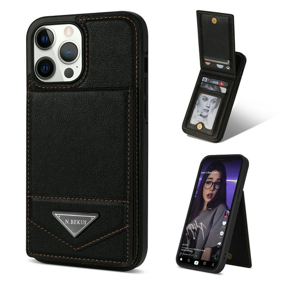 Allytech Wallet Case for iPhone 15 Plus, Luxury PU Leather Kickstand Card Slots Magnetic Buckle RFID Blocking Shockproof Anti-Scratch Protective Case for Women Men - Black