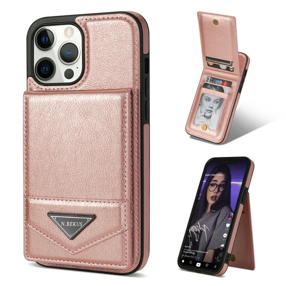 Allytech Wallet Case for iPhone 15 Plus, Luxury PU Leather Kickstand Card Slots Magnetic Buckle RFID Blocking Shockproof Anti-Scratch Protective Case for Women Men - Pink