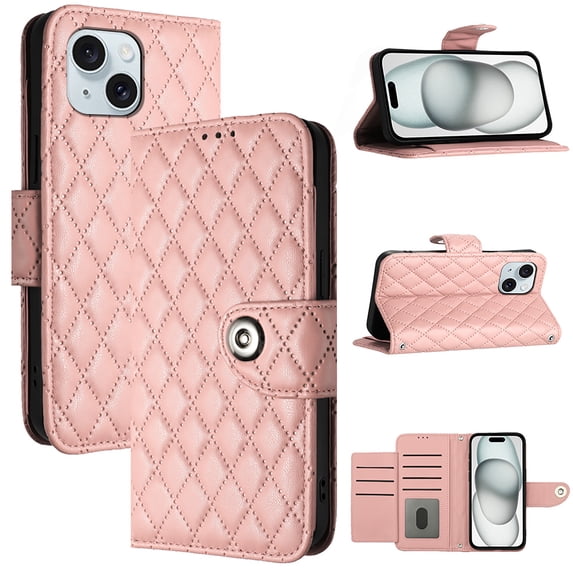 Allytech Wallet Case for iPhone 15 Plus, Luxury PU Leather Shockproof Protective Flip Cover for Women Girls, Kickstand Folio Case with Card Slots Holder Wrist Strap Lanyard - Coralpink