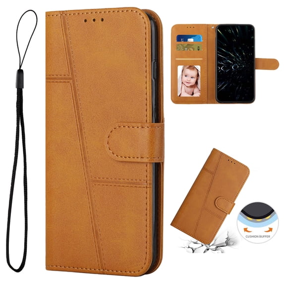 Allytech Wallet Case for iPhone 15 Plus, Magnetic Clasp Kickstand Cover with Card Slots & Cash Holder, Luxury PU Leather + Soft TPU Shockproof Anti-Scratch Case with Wrist Strap, Yellow