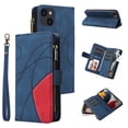 thumbnail image 1 of Allytech Wallet Case for iPhone 15 Plus with Zipper Pocket & 9 Card Slots & Wrist Strap, Fashion PU Leather Kickstand Magnetic Closure Shockproof Non-Slip Case for Women Men - Blue, 1 of 11