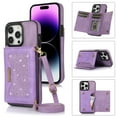 thumbnail image 1 of Allytech Wallet Case for iPhone 15 Pro Max, Bling PU Leather RFID Blocking Kickstand Case with Shoulder Strap & Card Slots, Anti-Fall Shockproof Full Body Protection Case for Women Girls, Purple, 1 of 8