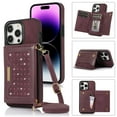 thumbnail image 1 of Allytech Wallet Case for iPhone 15 Pro Max, Bling PU Leather RFID Blocking Kickstand Case with Shoulder Strap & Card Slots, Anti-Fall Shockproof Full Body Protection Case for Women Girls, Winered, 1 of 8