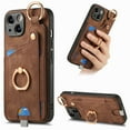 thumbnail image 1 of Allytech Wallet Case for iPhone 15 Pro Max, Support Car Mount, Luxury PU Leather Shockproof Anti-Fall 360° Finger Ring Stand Rotatable Kickstand Case with Magnetic Snap & Card Slots - Brown, 1 of 8