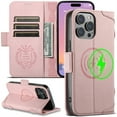 thumbnail image 1 of Allytech Wallet Case for iPhone 15 Pro Max, [Support Wireless Charging], Luxury PU Leather Kickstand Magnetic Clasp Cover with Card Slots & Cash Pocket, Shockproof Anti-Drop Protective Shell - Pink, 1 of 7