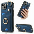 thumbnail image 1 of Allytech Wallet Case for iPhone 15, Support Car Mount, Luxury PU Leather Shockproof Anti-Fall 360° Finger Ring Stand Rotatable Kickstand Case with Magnetic Snap & Card Slots - Blue, 1 of 8