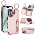 thumbnail image 1 of Allytech Wallet Case for iPhone 16, Card Holder & Zipper Pocket, Finger Grip Ring, Screen & Camera Protection, Luxury PU Leather Kickstand Double Buttons Flip Shockproof Case, Rosegold, 1 of 7
