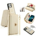 thumbnail image 1 of Allytech Wallet Case for iPhone 16 with Card Slots & Zipper Pocket, [RFID Blocking] [Wireless Charging] [Hand Strap & Shoulder Strap & Mirror] PU Leather Protective Magnetic Case, Beige, 1 of 13