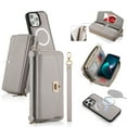 thumbnail image 1 of Allytech Wallet Case for iPhone 16 with Card Slots & Zipper Pocket, [RFID Blocking] [Wireless Charging] [Hand Strap & Shoulder Strap & Mirror] PU Leather Protective Magnetic Case, Grey, 1 of 13