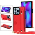 thumbnail image 1 of Allytech Wallet Case for iPhone 16 Plus with Card Slot & Shoulder Strap, Premium PU Leather Adjustable Strap Wristband Kickstand Shockproof Full Protective Cover for Women Men - Red, 1 of 11