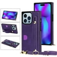 thumbnail image 1 of Allytech Wallet Case for iPhone 16 Plus with Card Slot & Shoulder Strap, Premium PU Leather Adjustable Strap Wristband Kickstand Shockproof Full Protective Cover for Women Men - Purple, 1 of 11
