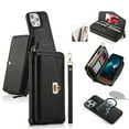thumbnail image 1 of Allytech Wallet Case for iPhone 16 Plus with Card Slots & Zipper Pocket, [RFID Blocking] [Wireless Charging] [Hand Strap & Shoulder Strap & Mirror] PU Leather Protective Magnetic Case, Black, 1 of 13