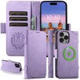 thumbnail image 1 of Allytech Wallet Case for iPhone 16 Pro Max, [Support Wireless Charging], Luxury PU Leather Kickstand Magnetic Clasp Cover with Card Slots & Cash Pocket, Shockproof Anti-Drop Protective Shell - Purple, 1 of 7