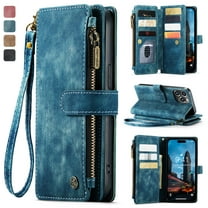 Allytech Wallet Case for iPhone 17 Pro Max, Card Slots   Cash Slot   Zipper Pocket Large Capacity PU Leather Case with Hand Strap, [All-Round Shockproof] Wireless Charging Kickstand Case, Blue