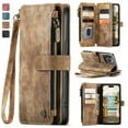 thumbnail image 1 of Allytech Wallet Case for iPhone 6s/6, Card Slots + Cash Slot + Zipper Pocket Large Capacity PU Leather Case with Hand Strap, [All-Round Shockproof] Wireless Charging Kickstand Case, Brown, 1 of 10