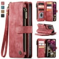 thumbnail image 1 of Allytech Wallet Case for iPhone 6s/6, Card Slots + Cash Slot + Zipper Pocket Large Capacity PU Leather Case with Hand Strap, [All-Round Shockproof] Wireless Charging Kickstand Case, Red, 1 of 10