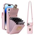 thumbnail image 1 of Allytech Wallet Case for iPhone 7 / 8 / SE 2022 & 2020 with Shoulder Strap, Accordion Card Holder Premium PU Leather Cover, Hardware Buckle Kickstand Anti-Drop & Anti-Scratch Case - Pink, 1 of 9