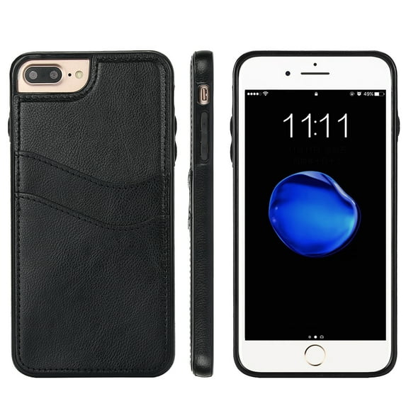Allytech Wallet Case for iPhone 8 Plus/7 Plus - 2 Card Holder - Military Grade Drop Protection - Ultra Slim & Protective - Premium PU Leather Shockproof Phone Case for Women & Men - Black