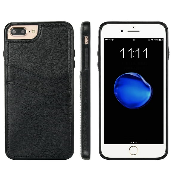 Allytech Wallet Case for iPhone 8 Plus/7 Plus - 2 Card Holder - Military Grade Drop Protection - Ultra Slim & Protective - Premium PU Leather Shockproof Phone Case for Women & Men - Black