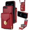 thumbnail image 1 of Allytech Wallet Case for iPhone 8 Plus/7 Plus, [Large Capacity] Wallet Case with Card Slots & Zipper Pocket, Premium PU Leather Metal Snap Kickstand Shockproof Case with Shoulder Strap, Red, 1 of 6