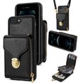 thumbnail image 1 of Allytech Wallet Case for iPhone 8 Plus/7 Plus, [Large Capacity] Wallet Case with Card Slots & Zipper Pocket, Premium PU Leather Metal Snap Kickstand Shockproof Case with Shoulder Strap, Black, 1 of 6