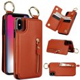 thumbnail image 1 of Allytech Wallet Case for iPhone XS/X, Card Holder & Zipper Pocket, Finger Grip Ring, Screen & Camera Protection, Luxury PU Leather Kickstand Double Buttons Flip Shockproof Case - Brown, 1 of 7
