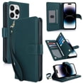 thumbnail image 1 of Allytech Wallet Case for iPhone XS/X with Card Slots & Wrist Strap, [Magnetic Clasp] [RFID Blocking] Kickstand Premium PU Leather Shockproof Full Body Protection Case - Green, 1 of 6