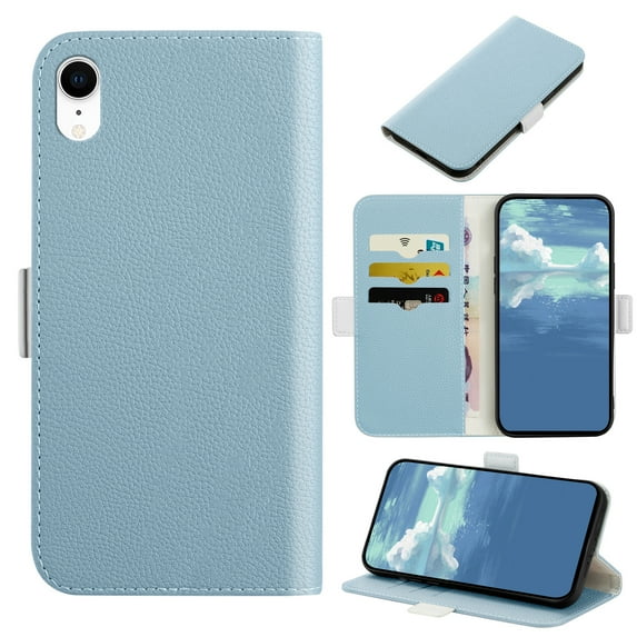 Allytech Wallet Cover for Apple iPhone XR 6.1 inch,Magnetic Closure Folio Flip Kickstand Candy Color Leather Card Slots Phone Case,Blue