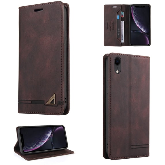 Allytech Wallet Cover for iPhone XR, Shockproof PU Leather Kickstand Wallet Card RFID Blocking Magnetic Folio Holder, Book Style Anti-Scratch Phone Case For iPhone XR, Brown