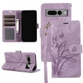 thumbnail image 1 of Allytech Wallet Flip Case for Google Pixel 7 Pro with Stylish Orchid Butterflies Embossed Pattern, Premium PU Leather Kickstand Magnetic Clasp Shockproof Case with Card Holder & Wrist Strap, Purple, 1 of 7