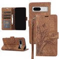 thumbnail image 1 of Allytech Wallet Flip Case for Google Pixel 8 with Stylish Orchid Butterflies Embossed Pattern, Premium PU Leather Kickstand Magnetic Clasp Shockproof Case with Card Holder & Wrist Strap, Brown, 1 of 7
