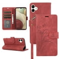 thumbnail image 1 of Allytech Wallet Flip Case for Samsung Galaxy A04e with Orchid Butterflies Embossed Pattern, Premium PU Leather Kickstand Magnetic Clasp Shockproof Case with Card Holder & Wrist Strap, Red, 1 of 7